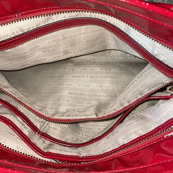 Ralph Lauren Vintage Ferrari Red Leather Handbag Glossy Shoulder Purse - Picture 10 of 16